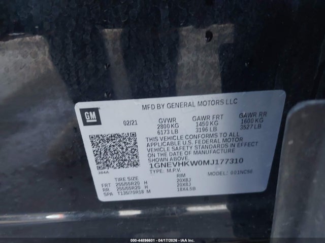 1GNEVHKW0MJ177310 Chevrolet Traverse Awd Lt Leather