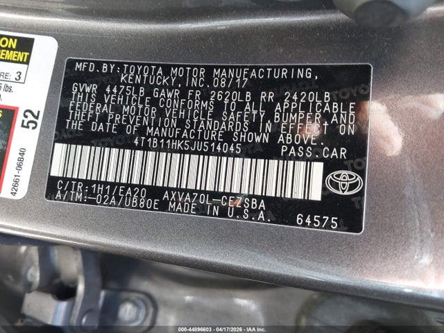 4T1B11HK5JU514045 Toyota CAMRY SE