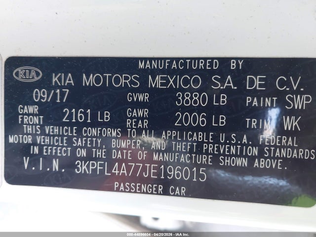 Продажа на аукционе авто 2018 Kia Forte Lx, vin: 3KPFL4A77JE196015, номер лота: 44896604