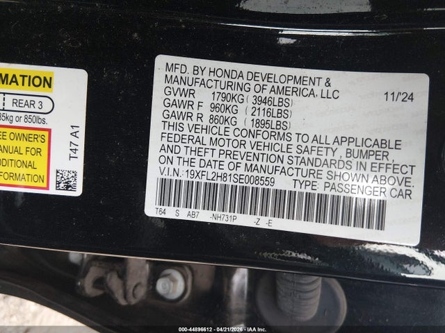44896612 :رقم المزاد ، 19XFL2H81SE008559 vin ، 2025 Honda Civic Sedan Sport مزاد بيع