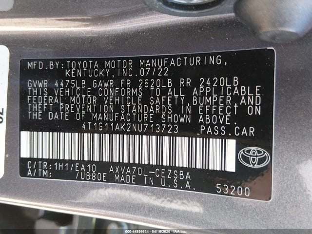 4T1G11AK2NU713723 Toyota CAMRY SE