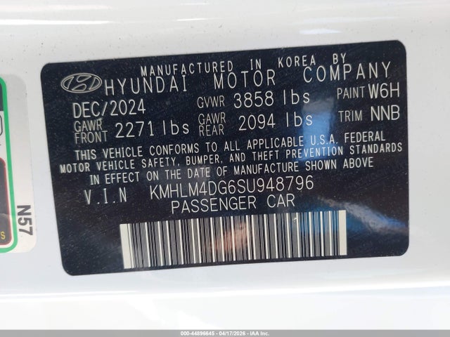 Продаж на аукціоні авто 2025 Hyundai Elantra Sel Sport, vin: KMHLM4DG6SU948796, номер лоту: 44896645