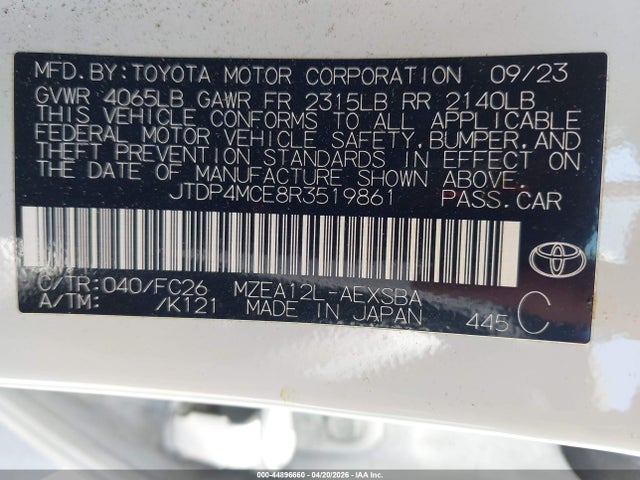 JTDP4MCE8R3519861 Toyota COROLLA SE