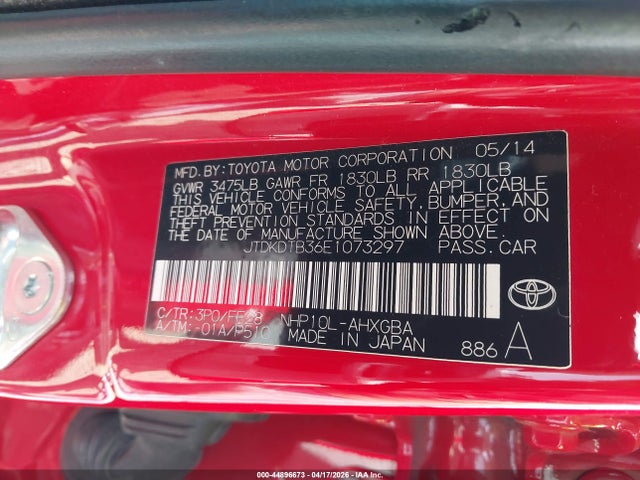 Toyota Prius C Three 2014 JTDKDTB36E1073297 Image 9