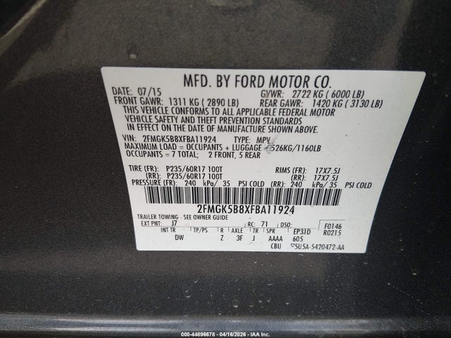 Ford FLEX SE 2015 2FMGK5B8XFBA11924 Image 9