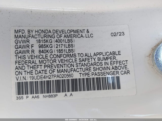 Aukcja sprzedaży 2023 Acura Integra, vin: 19UDE4H27PA020560, numer aukcji: 44896683