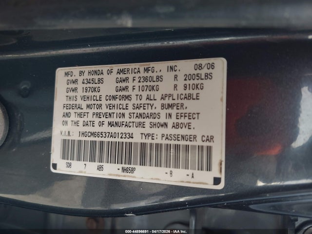 Продажа на аукционе авто 2007 Honda Accord 3.0 Ex, vin: 1HGCM66537A012334, номер лота: 44896691
