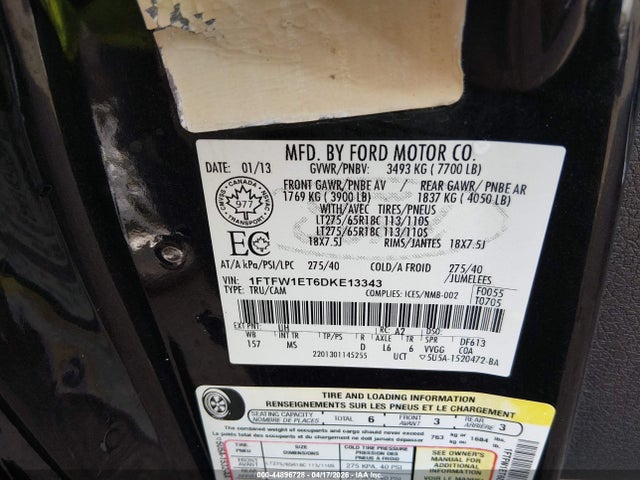 Aukcja sprzedaży 2013 Ford F-150 Xlt, vin: 1FTFW1ET6DKE13343, numer aukcji: 44896728