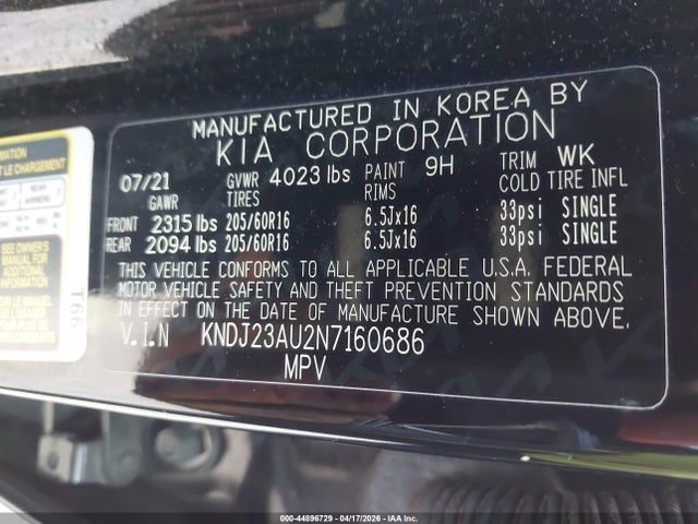 Aukcja sprzedaży 2022 Kia Soul Lx, vin: KNDJ23AU2N7160686, numer aukcji: 44896729