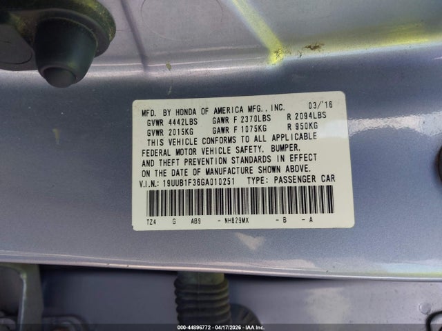 2016 Acura Tlx მანქანა იყიდება აუქციონზე, vin: 19UUB1F36GA010251, აუქციონის ნომერი: 44896772
