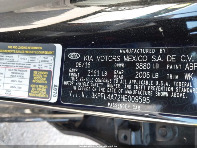 2017 Kia Forte S მანქანა იყიდება აუქციონზე, vin: 3KPFL4A72HE009595, აუქციონის ნომერი: 44896781