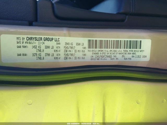 2015 Jeep Grand Cherokee Laredo მანქანა იყიდება აუქციონზე, vin: 1C4RJFAGXFC704863, აუქციონის ნომერი: 44896800