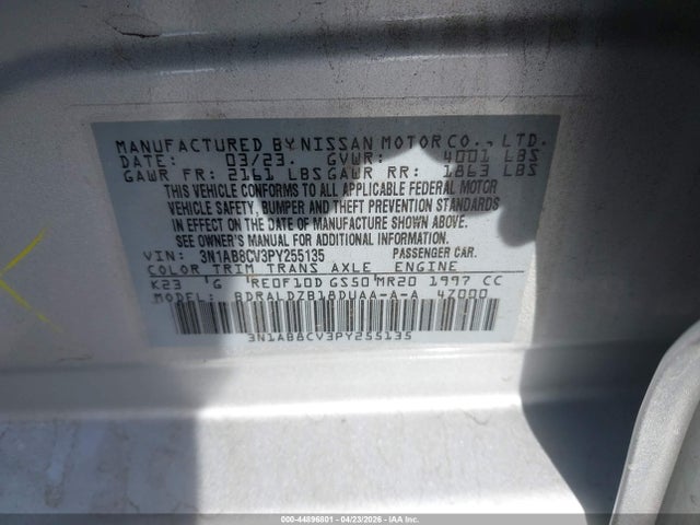 3N1AB8CV3PY255135 Nissan Sentra Sv Xtronic Cvt