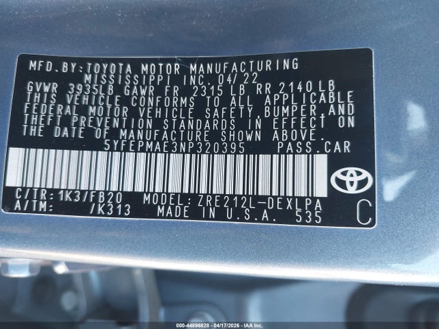 Toyota COROLLA LE 2022 5YFEPMAE3NP320395 Image 9