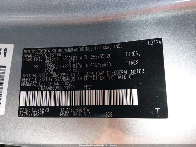 Aukcja sprzedaży 2024 Lexus Tx 350 Premium, vin: 5TDAAAB69RS011551, numer aukcji: 44896837