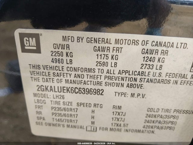 Продажа на аукционе авто 2012 Gmc Terrain Slt-1, vin: 2GKALUEK6C6396982, номер лота: 44896839