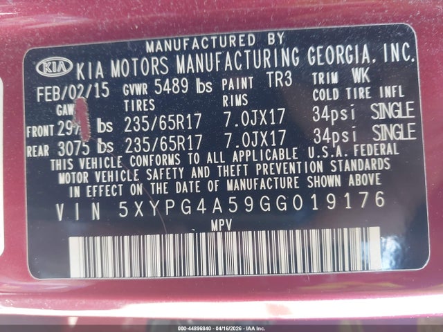 2016 KIA SORENTO 5XYPG4A59GG019176 Photo 8