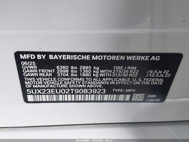 2026 Bmw X5 Xdrive40i მანქანა იყიდება აუქციონზე, vin: 5UX23EU02T9083923, აუქციონის ნომერი: 44896867
