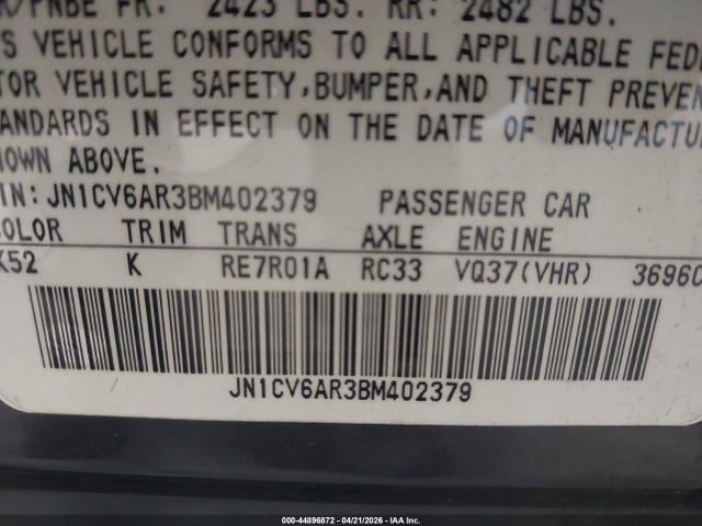 Продажа на аукционе авто 2011 Infiniti G37x, vin: JN1CV6AR3BM402379, номер лота: 44896872