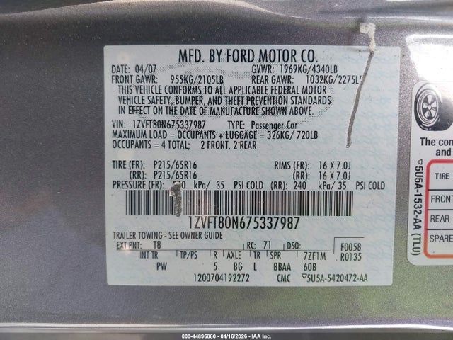 2007 FORD MUSTANG 1ZVFT80N675337987 Photo 8