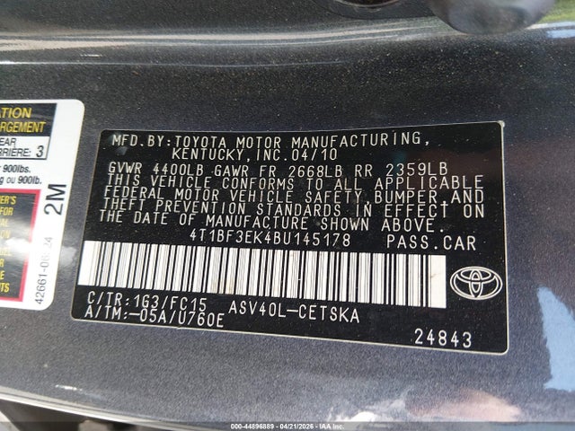 Aukcja sprzedaży 2011 Toyota Camry Se, vin: 4T1BF3EK4BU145178, numer aukcji: 44896889