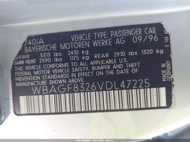 Продаж на аукціоні авто 1997 Bmw 740ia, vin: WBAGF8326VDL47225, номер лоту: 44896903