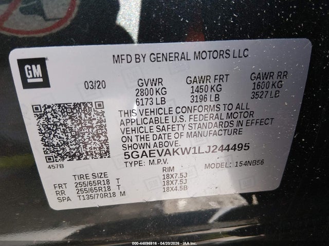 Aukcja sprzedaży 2020 Buick Enclave Awd Essence, vin: 5GAEVAKW1LJ244495, numer aukcji: 44896916
