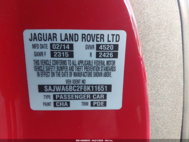 Продаж на аукціоні авто 2015 Jaguar F-type S, vin: SAJWA6BC2F8K11651, номер лоту: 44896925