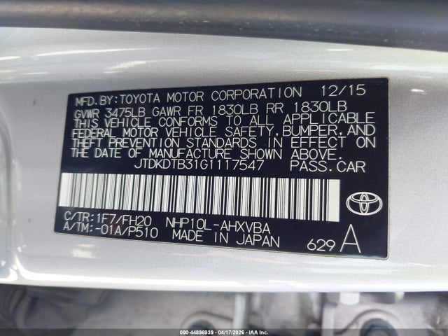 JTDKDTB31G1117547 Toyota Prius C One