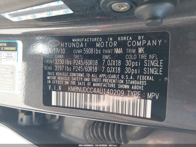 Aukcja sprzedaży 2010 Hyundai Veracruz Limited, vin: KM8NUDCC4AU140209, numer aukcji: 44896942