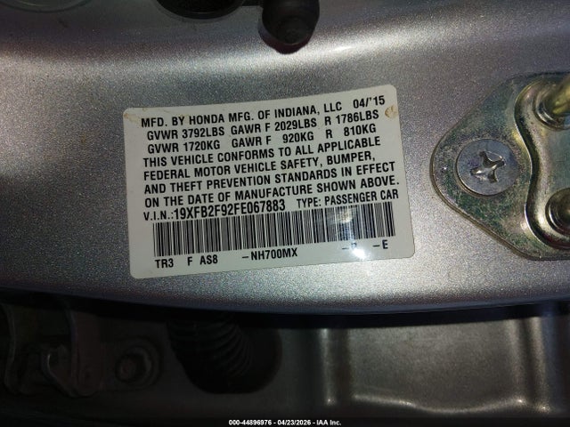 Продажа на аукционе авто 2015 Honda Civic Ex-l, vin: 19XFB2F92FE067883, номер лота: 44896976