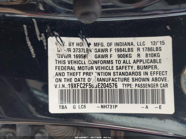 2016 Honda Civic Lx მანქანა იყიდება აუქციონზე, vin: 19XFC2F56GE204576, აუქციონის ნომერი: 44896977