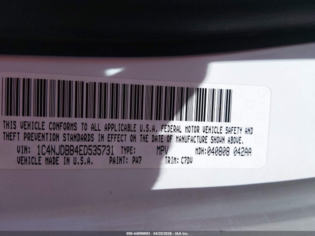2014 Jeep Compass Sport მანქანა იყიდება აუქციონზე, vin: 1C4NJDBB4ED535731, აუქციონის ნომერი: 44896993