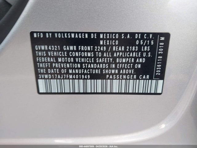 3VWD17AJ7FM401949 Volkswagen Jetta 1.8t Se