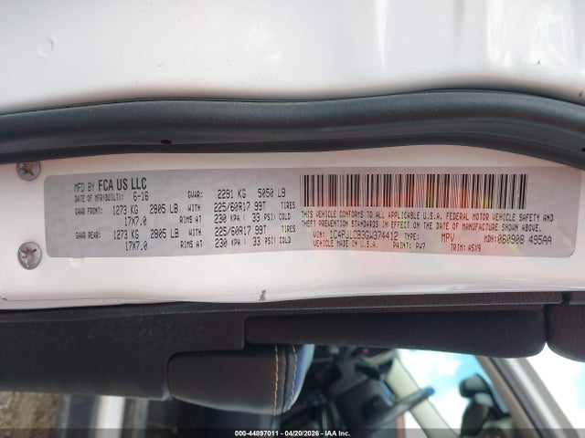 Продажа на аукционе авто 2016 Jeep Cherokee Latitude, vin: 1C4PJLCB3GW374412, номер лота: 44897011