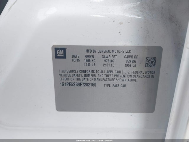 Продажа на аукционе авто 2015 Chevrolet Cruze 2lt Auto, vin: 1G1PE5SB9F7282160, номер лота: 44897018