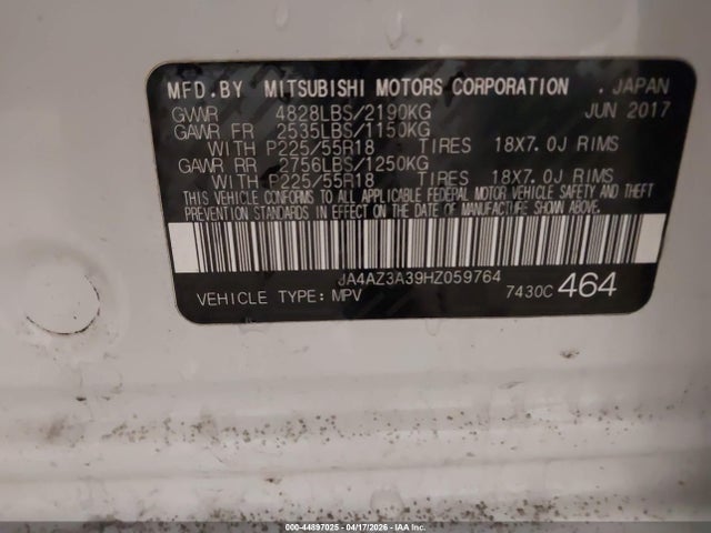 Продаж на аукціоні авто 2017 Mitsubishi Outlander Se/sel, vin: JA4AZ3A39HZ059764, номер лоту: 44897025