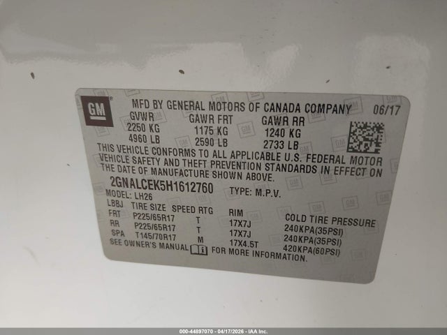 Chevrolet EQUINOX LT 2017 2GNALCEK5H1612760 Image 9