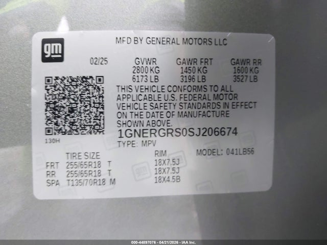 Aukcja sprzedaży 2025 Chevrolet Traverse Fwd Lt, vin: 1GNERGRS0SJ206674, numer aukcji: 44897076