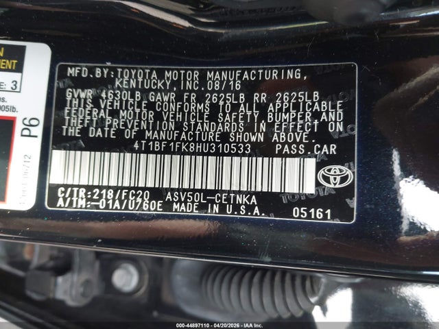 2017 Toyota Camry Le მანქანა იყიდება აუქციონზე, vin: 4T1BF1FK8HU310533, აუქციონის ნომერი: 44897110