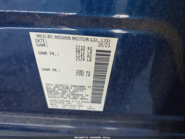 44897112 :رقم المزاد ، 1N4BZ1BV3NC552360 vin ، 2022 Nissan Leaf S Plus 62 Kwh مزاد بيع