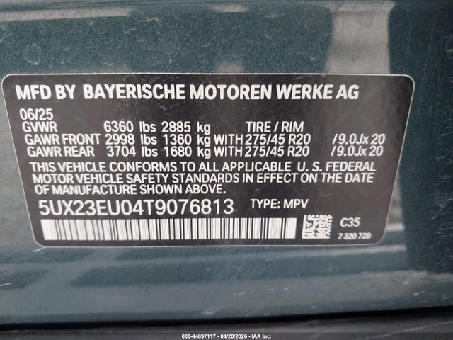2026 Bmw X5 Xdrive40i მანქანა იყიდება აუქციონზე, vin: 5UX23EU04T9076813, აუქციონის ნომერი: 44897117