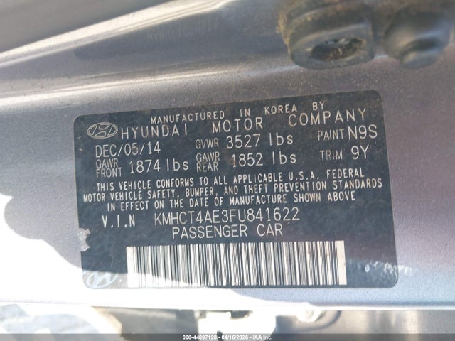44897128 :رقم المزاد ، KMHCT4AE3FU841622 vin ، 2015 Hyundai Accent Gls مزاد بيع
