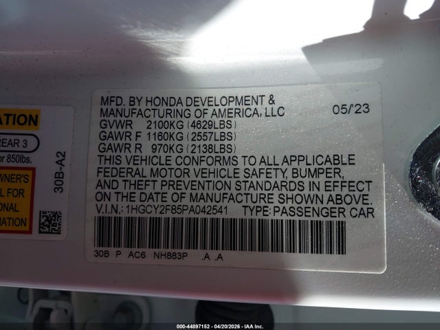 1HGCY2F85PA042541 Honda Accord Hybrid Touring