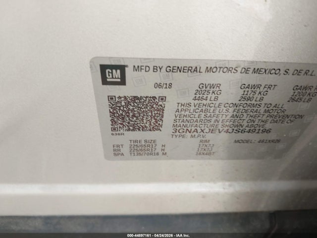Chevrolet EQUINOX LT 2018 3GNAXJEV4JS649196 Image 9
