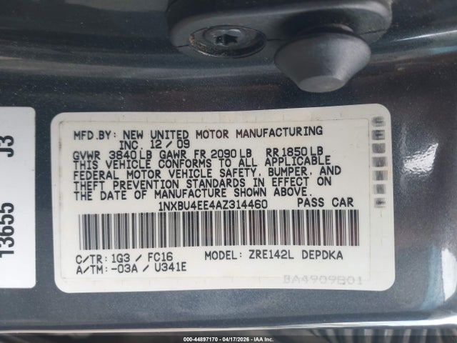 Продажа на аукционе авто 2010 Toyota Corolla Le, vin: 1NXBU4EE4AZ314460, номер лота: 44897170