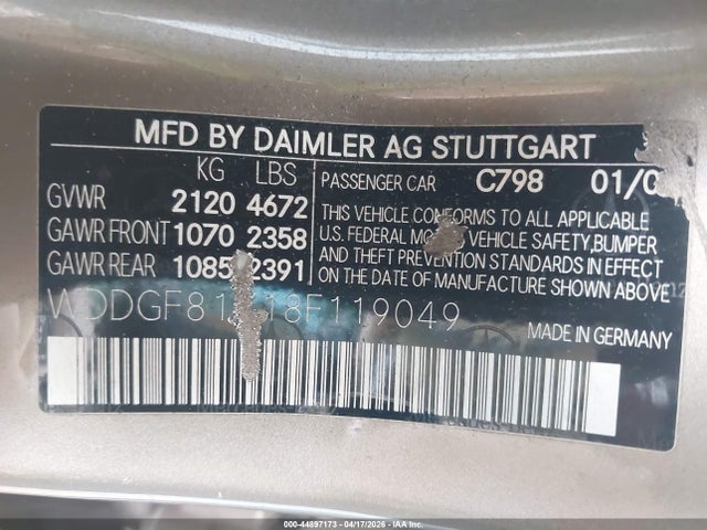 Продаж на аукціоні авто 2008 Mercedes-benz C 300 Luxury 4matic/sport 4matic, vin: WDDGF81X18F119049, номер лоту: 44897173