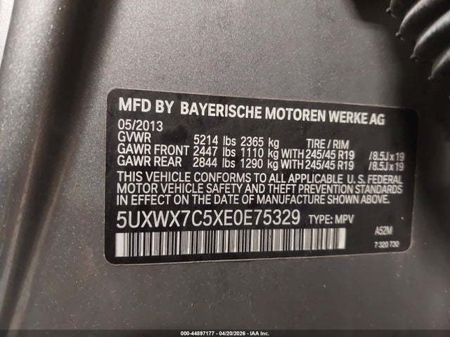2014 Bmw X3 Xdrive35i მანქანა იყიდება აუქციონზე, vin: 5UXWX7C5XE0E75329, აუქციონის ნომერი: 44897177