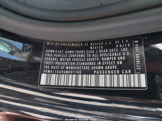 44897182 :رقم المزاد ، 3VW917AU9GM001148 vin ، 2016 Volkswagen Golf Tsi S 2-door مزاد بيع