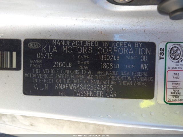 Aukcja sprzedaży 2012 Kia Forte Koup Sx, vin: KNAFW6A34C5643895, numer aukcji: 44897201